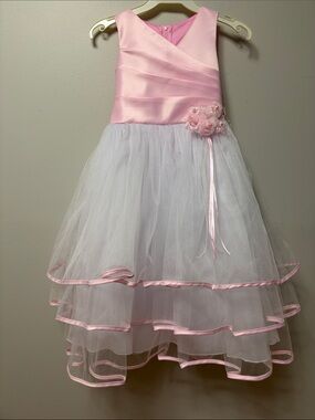 NWOT Huncho Pink White Tiered Tulle‎ Flower Girl Dress Size 8